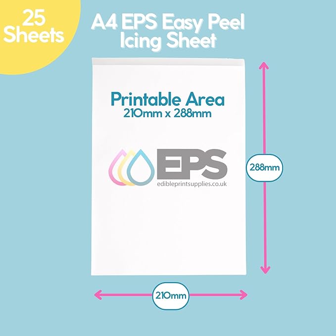 EPS Easy Peel A4 Premium Icing Sheets for Edible Printing - 25 Icing Sheets per Pack