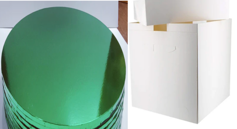 GLOSSY WHITE  Masonite (5mm-MDF) Cake Board And White Tall Cake Box -COMBO SET