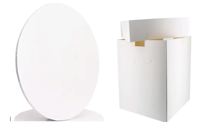 GLOSSY WHITE  Masonite (5mm-MDF) Cake Board And White Tall Cake Box -COMBO SET