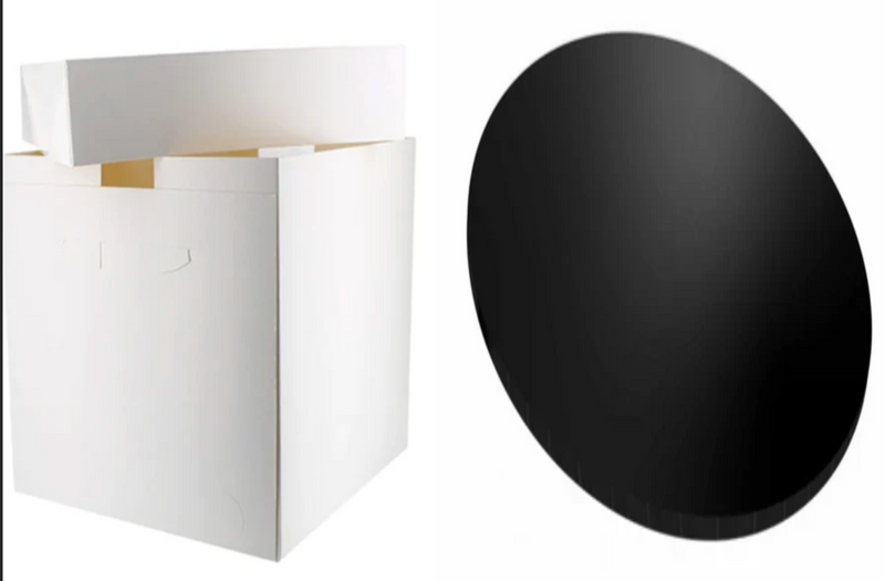 GLOSSY WHITE  Masonite (5mm-MDF) Cake Board And White Tall Cake Box -COMBO SET